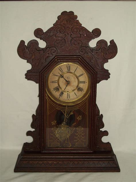 Antique Waterbury Ornate Mantle Alarm Clock Key Wind Pendulum Movement