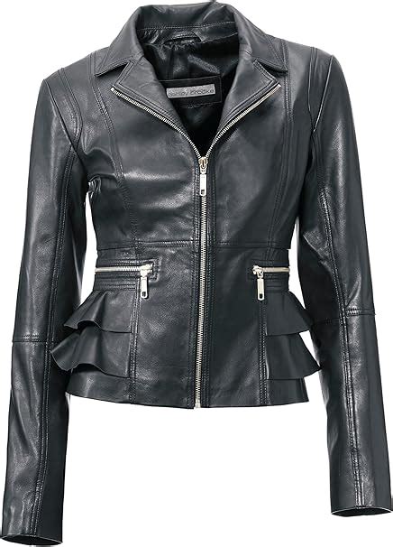 Ashley Brooke Lederjacke Damen mit Schößchen Lammleder Schwarz Gr 38