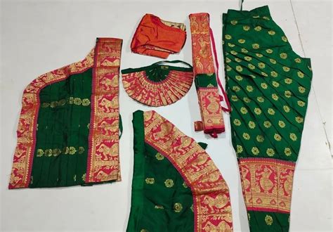 Red Green And Golden Self Design Readymade Bharatanatyam Dress Size