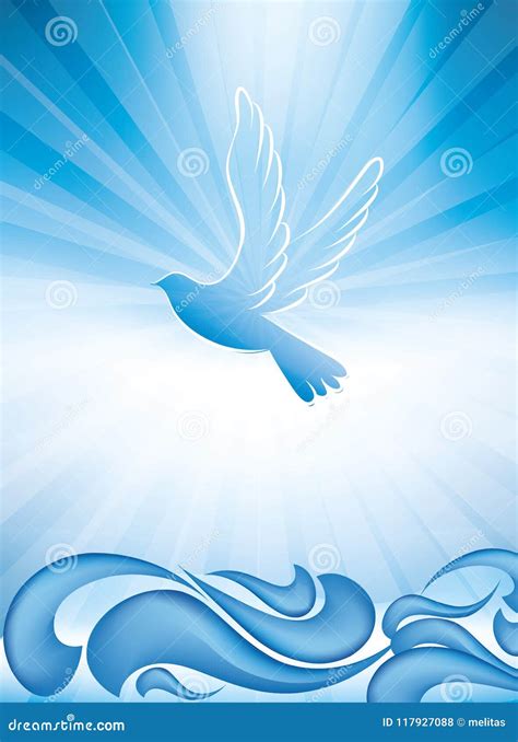 Christian Baptism Symbol with Dove and Waves of Water on Blue ...