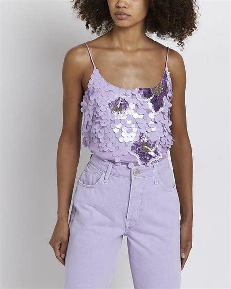 River Island Purple Sequin Embellished Cami Top Lyst