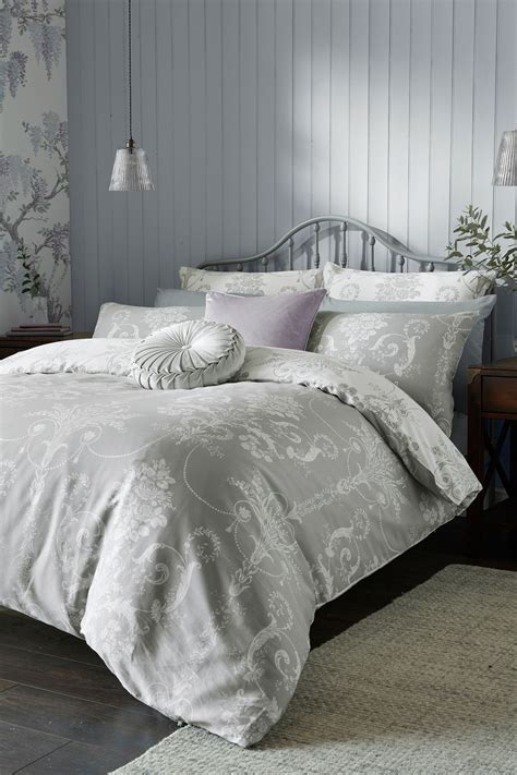 Buy Laura Ashley Steel 100 Cotton Sateen Josette Duvet Cover And