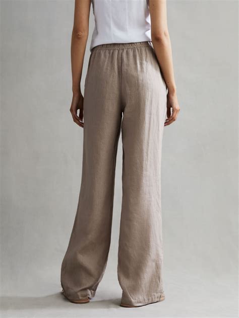 Linen Wide Leg Drawstring Trousers In Mink Reiss