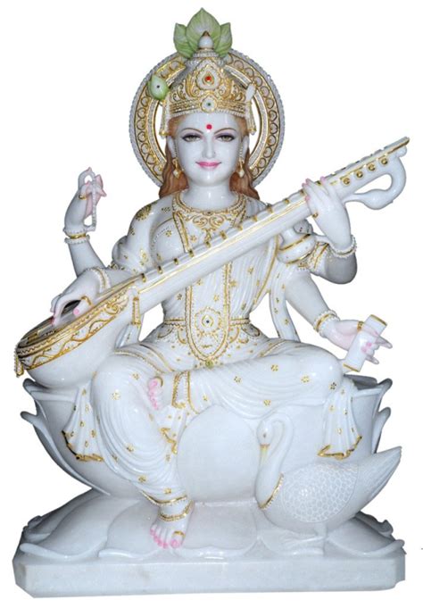 Marble Saraswati Mata Statue For Worship Temple Home Packaging Type