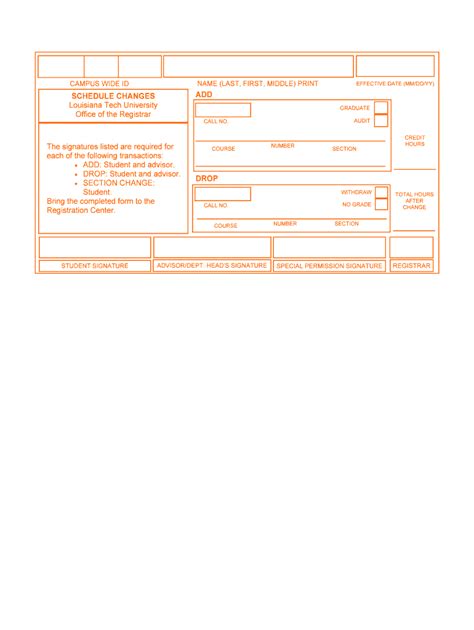 Fillable Online Latech Schedule Changes Pub Louisiana Tech University