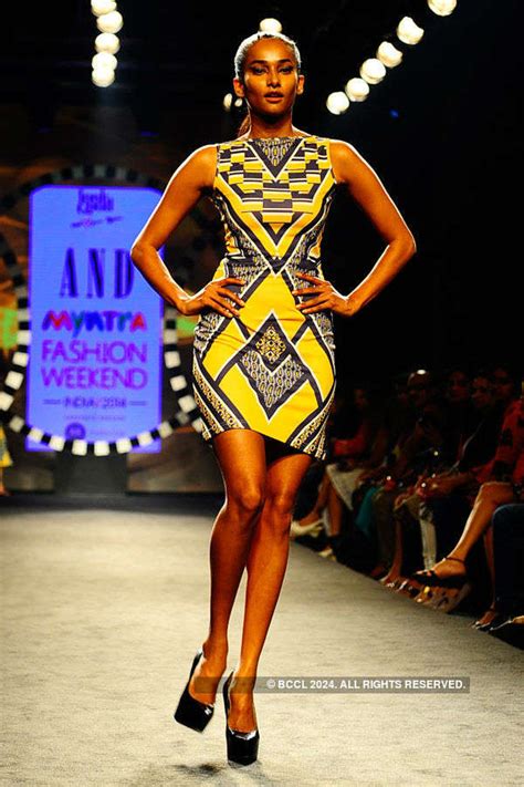 A model showcases creation by AND during the Myntra Fashion Weekend ...