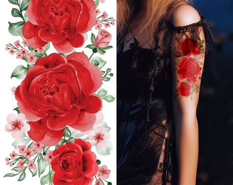 Red Rose Rose Flower Temporary Tattoo Red Rose Tattoo Crimson Rose