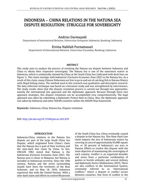 (PDF) The Indonesia – China Relations in the Natuna Sea Dispute Resolution: Struggle for Sovereignty