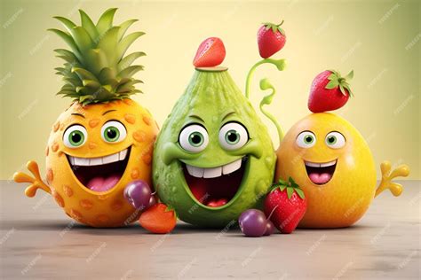 Premium Ai Image Cute And Funny Fruit 3d Characters With Eyes And