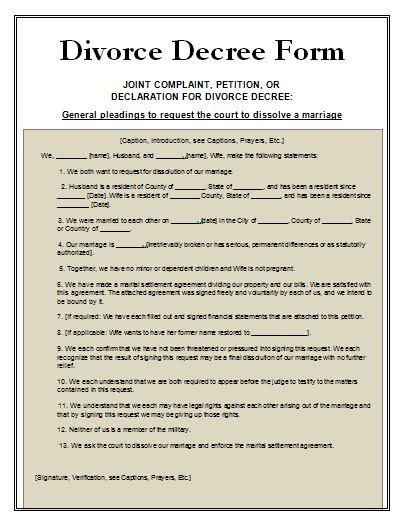 Final Decree Of Divorce Form Free Word S Templates