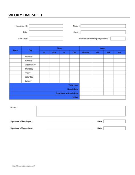 Free Printable Employee Timesheet Template