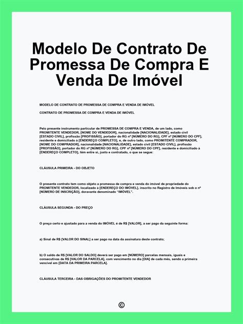 Contrato De Promessa De Compra E Venda - Modelo De Contrato De Promessa De Compra E Venda De Imóvel