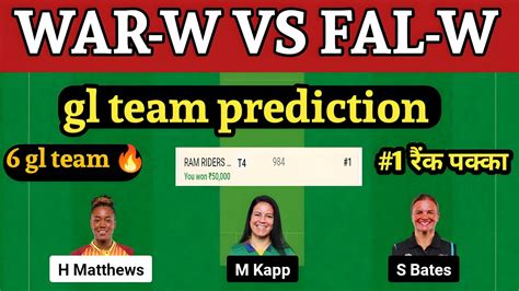 War W Vs Fal W Dream11 Prediction Today Match War W Vs Fal W Dream11