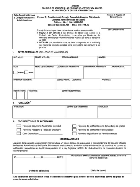 Fillable Online Consejogestores Sello Registro Correos O Colegio De