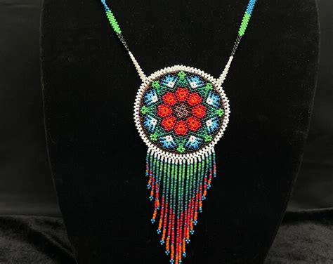 Wixarika Huichol Beaded Medicine Pouch Necklace Medallion Beaded