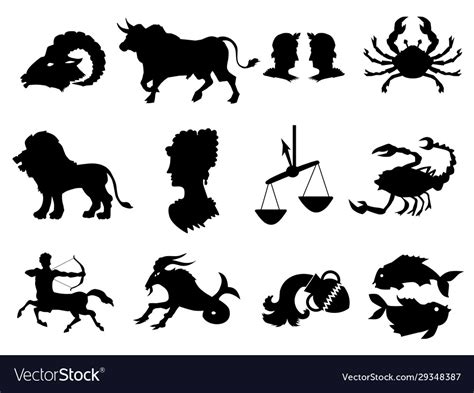 Black Silhouettes Zodiac Signs All Zodiac Vector Image