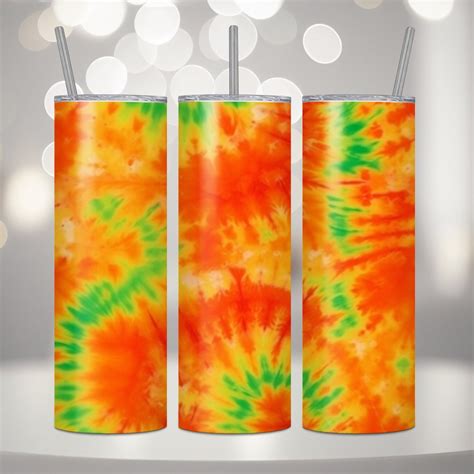 979 Orange Green Tie Dye 20 Oz Skinny Tumbler Sublimation Etsy