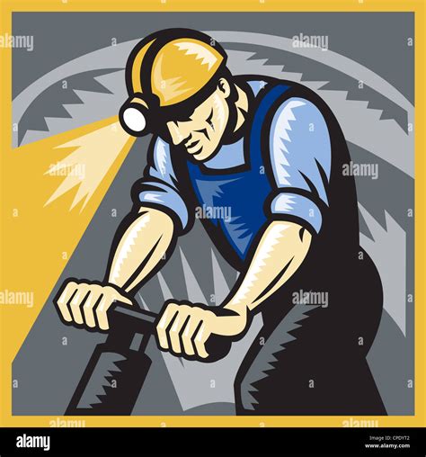 illustration of a coal miner working drilling with pneumatic drill in ...