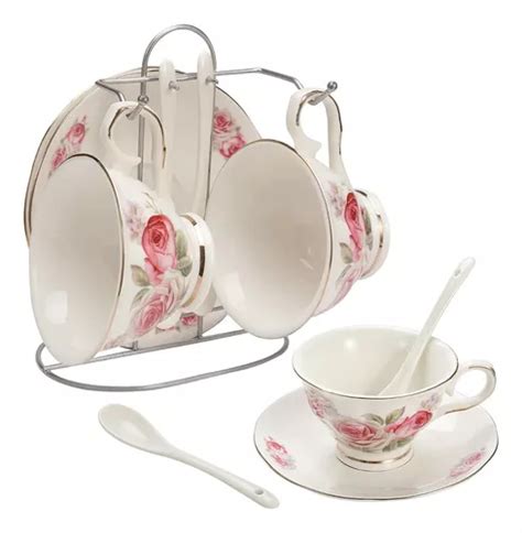 Juego De Tazas Para Cafe Porcelana Con Base Platos Blancas