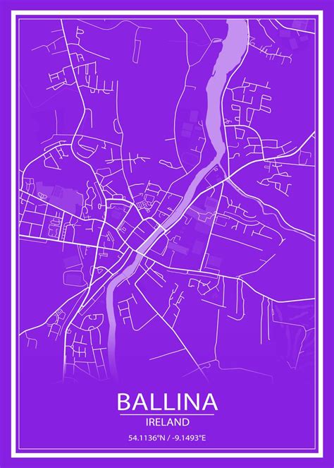 Ballina Purple White Map Poster Picture Metal Print Paint By Wall