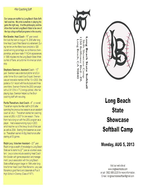 Fillable Online Long Beach State Showcase Softball Camp Fax Email Print - pdfFiller