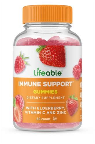 Lifeable Immune Support Gummies With Elderberry Vitamin C And Zinc Natural Berry 60 60 Count