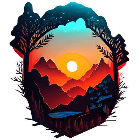 Mountain Forest Sunset 3D SVG Paper Cut · Creative Fabrica