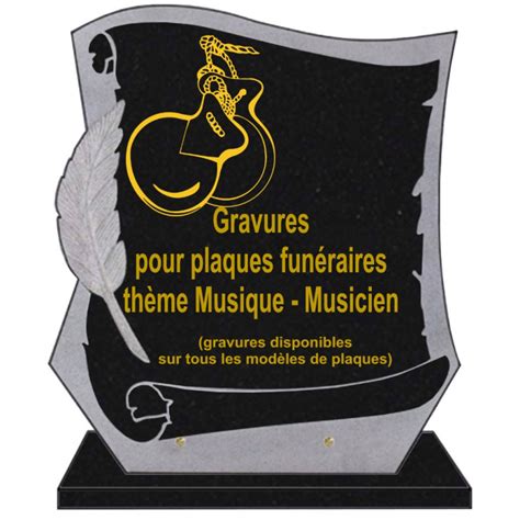 PLAQUE FUNÉRAIRE PARCHEMIN GRANIT SUR SOCLE MUSIQUE MUSICIENS