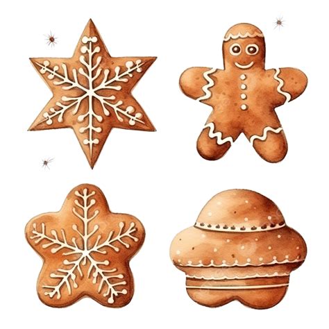 Hand Drawn Christmas Gingerbread Cookies Watercolor Vector Collection