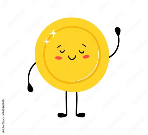 Cute gold coin. Funny vector cartoon characters. Happy winner. Vector ...