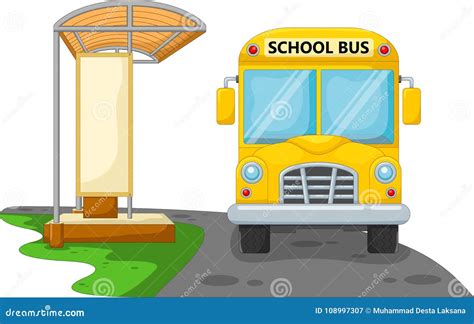 Cartoon School Bus With Bus Stop Royalty-Free Stock Photography ...