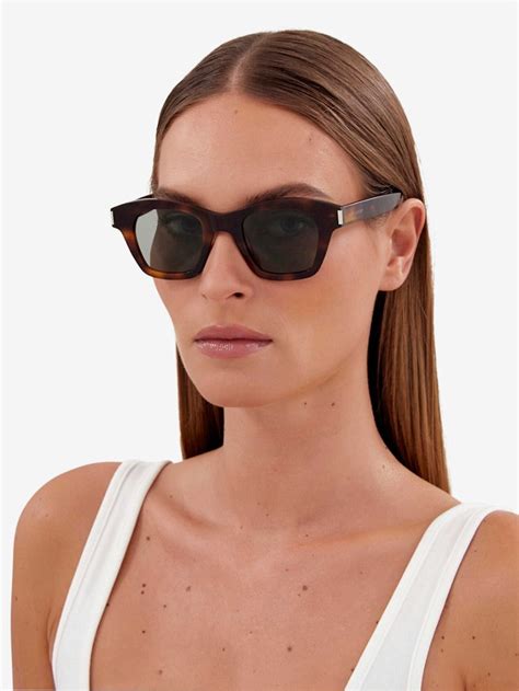 Saint Laurent Sl592 Square Frame Tortoiseshell Acetate Sunglasses In