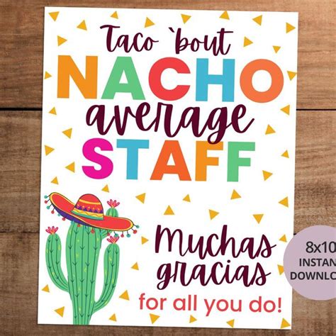 Taco Bout Nacho Average Staff Fiesta Sign Printable For Team Members