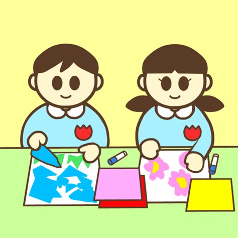 貼り絵をしている園児のイラスト | かわいいフリー素材が無料のイラストレイン
