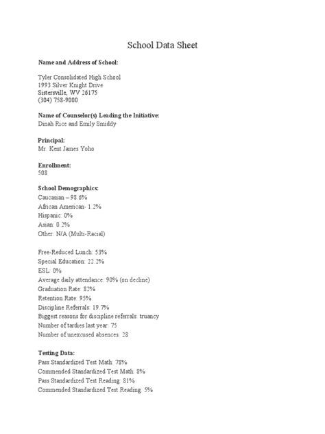 school data sheet