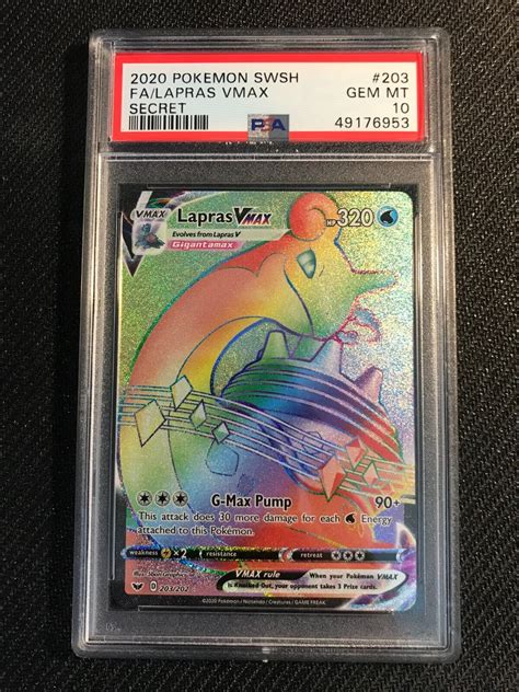 PSA 10 GEM MINT Lapras VMax 203 Sword Shield Full Art Secret Holo