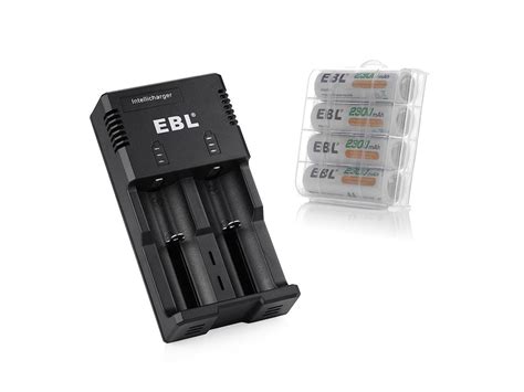 EBL Rechargeable AA Batteries 4 Pack Battery Charger For Lithium