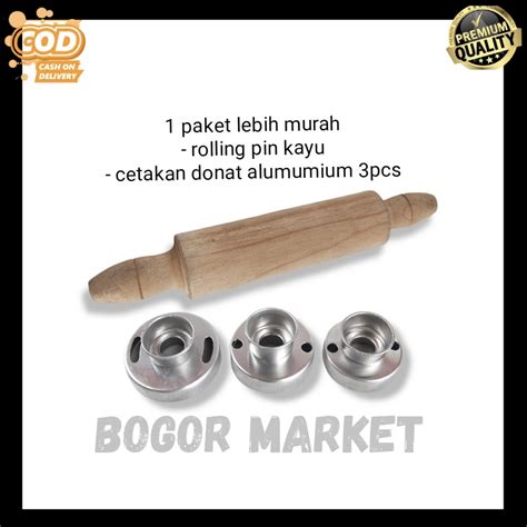 Jual Set Rolling Pin Kayu Adonan Kue Cetakan Donat Alumunium 3Pcs