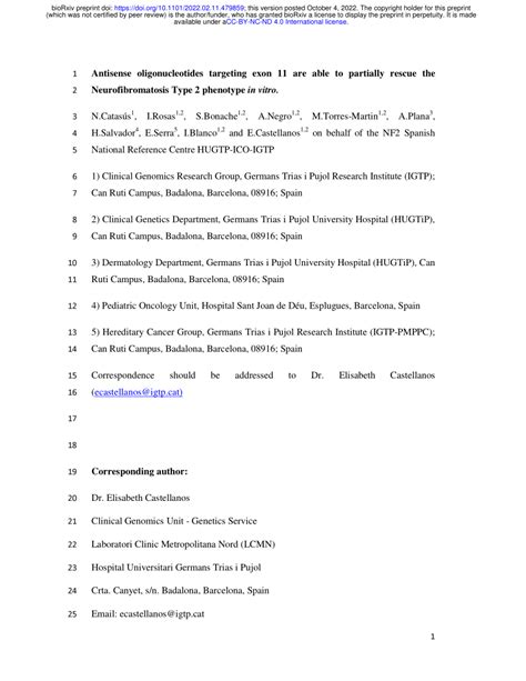 PDF Antisense Oligonucleotides Targeting Exon 11 Are Able To