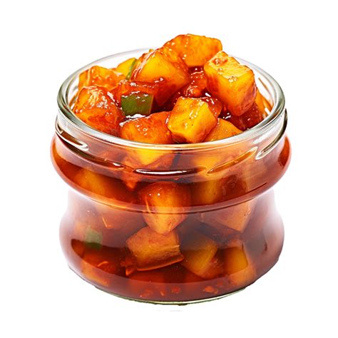 Ai Generated Delicious Mango Pickle In Glass Jar Png Isolated On