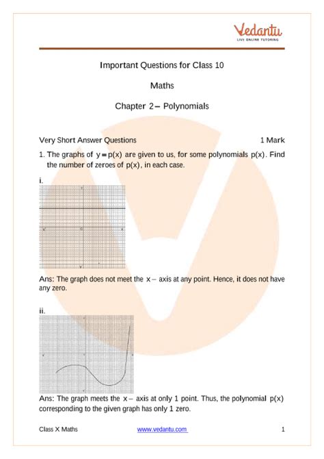 Cbse Class 10 Mathematics Chapter 2 Polynomials Important Questions