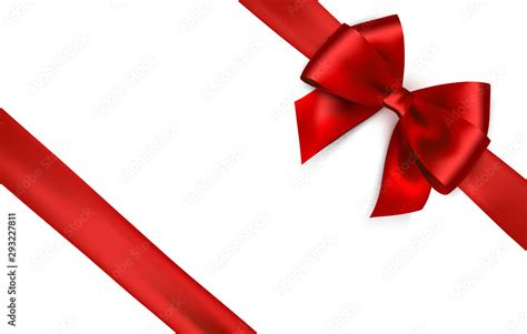 Shiny Red Satin Ribbon On White Background Vector Red Bow And Ribbon