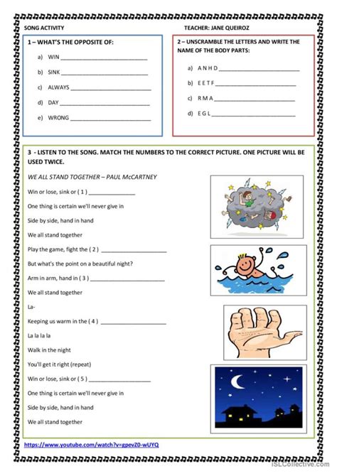 We all stand together - song: English ESL worksheets pdf & doc