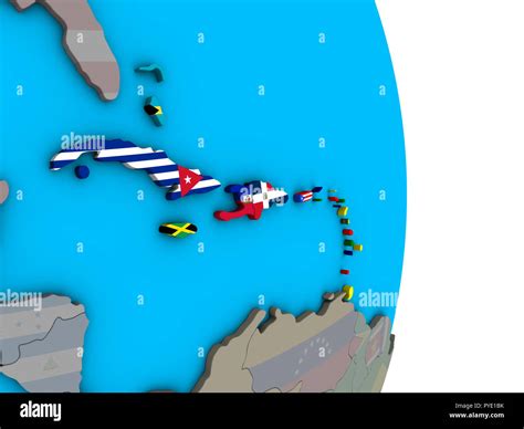 Caribbean With Embedded National Flags On Simple Political D Globe D