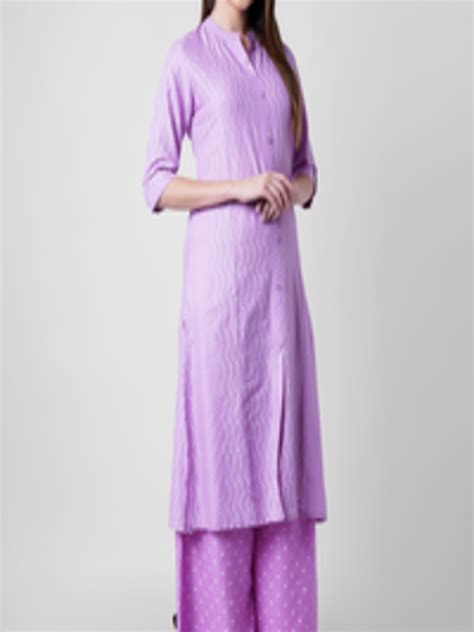 Buy Ortange Women Purple Polka Dots Printed Kurta With Palazzos Kurta