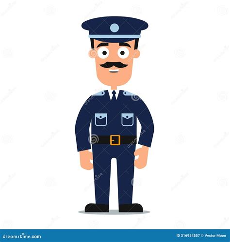 Policeman Cartoon Character Standing Confidently Wearing Police