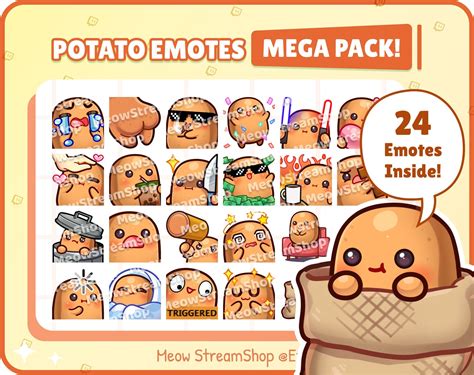 Twitch Emote Cute Potato Emotes Pack 2 Pat Sip Knife Etsy Artofit