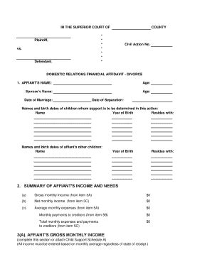 Fillable Online DOMESTIC RELATIONS FINANCIAL AFFIDAVIT DIVORCE Fax