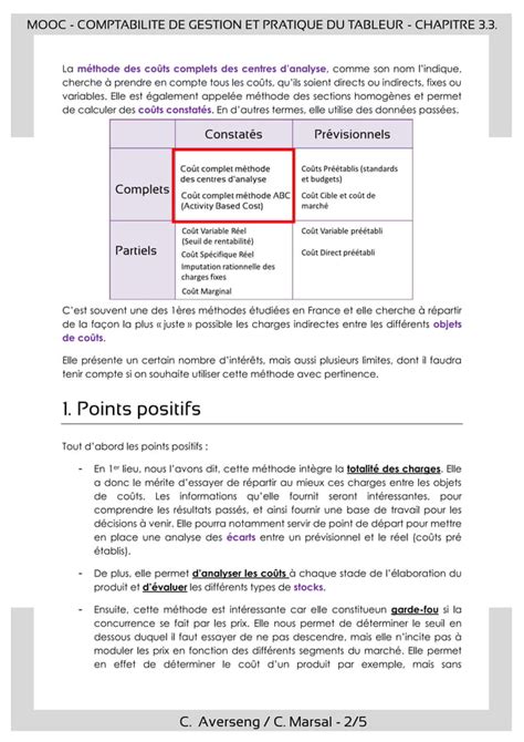 Analyse critique de la méthode des couts complets et des centres d