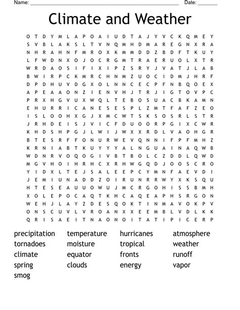 Climate And Weather Word Search Wordmint